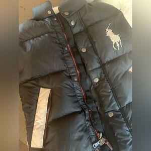 Ralph Lauren Women’s Big Pony Black Puffer Jacket with Cream and Red Accents